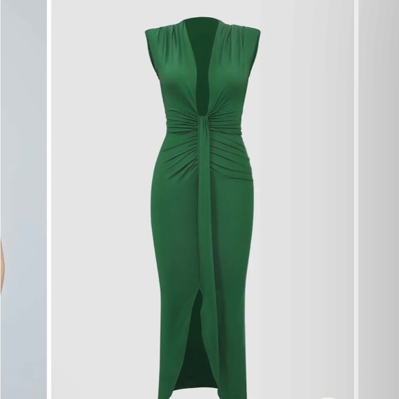 Emerald green Deep V-Neck Sleeveless Midi Dress NWT - Picture 2 of 6